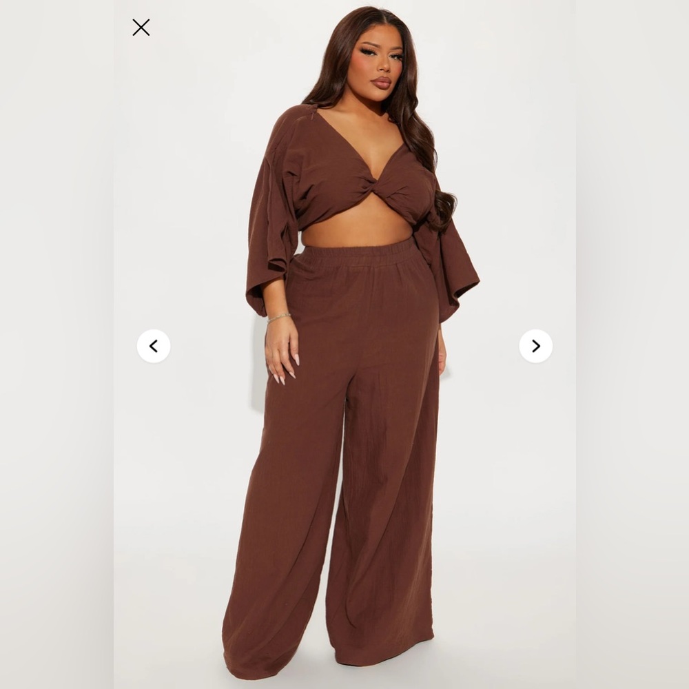 Fashion Nova Brown Wide Leg 2 Piece Set
